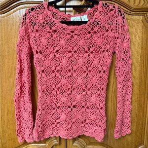 Nordstrom SalmonPink Crochet Long Sleeve Top
